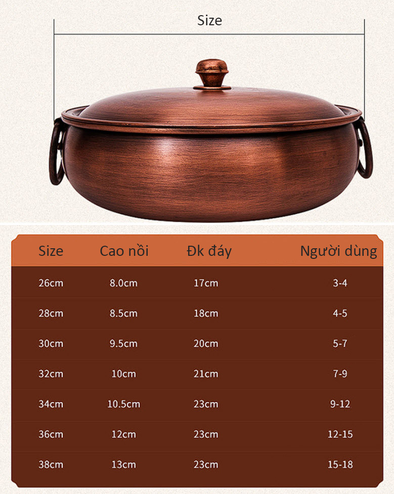 Nồi lẩu đồng cổ điển 26-38cm OEM LZ003