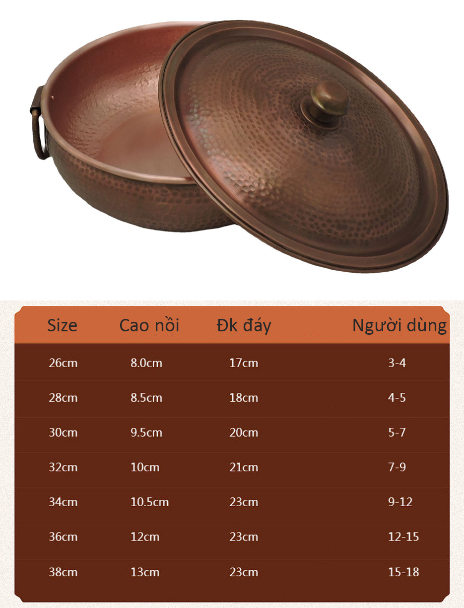 Nồi lẩu đồng cổ điển 26-36cm handmade OEM LZ0301
